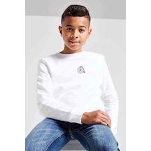 Tshirthane Bisiklet Büyük Teker Göğüs Baskılı Unisex Çocuk Beyaz Sweatshirt Beyaz