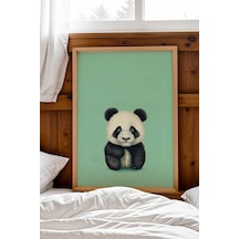 Sevimli Yavru Panda Portresi Çerçeveli Tablo - Bebek Ve Çocuk Odası Modern Hayvan Duvar Dekoru Kayın