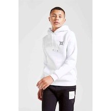 Tshirthane Metallica Logo Göğüs Baskılı Unisex Çocuk Kapüşonlu Beyaz Sweat Beyaz