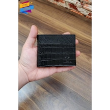 Vanilla Collection Erkek Cüzdan Timsah Derisi Basklı 10 Kart Cepli Modern Tasarım Siyah Renk Siyah