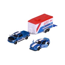 Majorette Race Trailer Ford F-150 Raptor + Mustang Gt