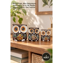 1 Adet Ahşap 3'lü Baykuş Seti Ahşap Figür, Mini Dekorasyon Aksesuarı, 7-8-10 Cm Ölçüler, Baykuş Figürin, Owl Figurine