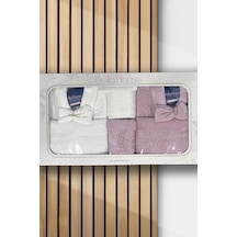 Platin Jakarlı 10 Parça Aile Bornoz Takımı Krem Mürdüm Çok Renkli