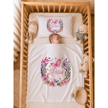 İsme Özel Kız Bebek Battaniye 80x80 Cm Ve Yastık Kılıfı 35x45 Cm %100 Pamuk Organik Baskılı Bebek Seti Bebek Hediyesi 2088yb Krem