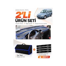 E-biz Opel Combo C 2001-2011 Uyumlu Torpido Örtüsü + Tay Tüyü Bagaj Çantası - Siyah-mavi - Op007