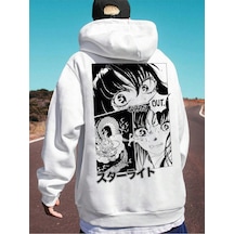 Startmore Adrift Unisex Kadın/erkek Beyaz Anime Out Baskılı Oversize Kapüşonlu Sweatshirt Beyaz