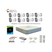 Hikvision 2 MP 8 Kameralı 2 TB Disk Dış ortam AHD HD-TVI ColorVu Gece Renkli Kamera Seti