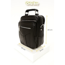 Newish Polo Hakiki Deri Postacı Kasalı El Ve Omuz Çantası-orta Boy Siyah
