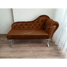 Ters Kol Dekoratif Bihter Koltuk Josefin Puf 110 Cm Gümüş Ayak Kahve