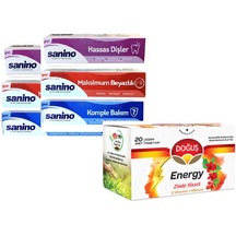 Sanino Hassas Dişler + Maksimum Beyazlık + Komple Bakım Diş Macunu 6 x 75 ML + Doğuş Energy Süzen Poşet Çay 20'li