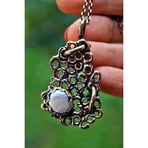 Stoneage Jewellery Özel Tasarım Gerçek Inci Doğal Taş Kadın Kolye Bronz