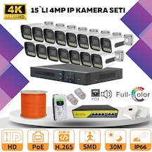 15'li Güvenlik Ip Kamera Seti - 4mp Dış Mekan Kamera, 3.6mm Lens, H.265, Poe, Warm Led Gece Görüşlü