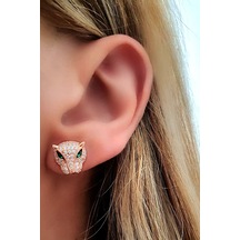 Kaplan Figürlü Gümüş Rose Italyan Tasarımı Küpe