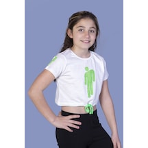 Toontoy Kids Toontoy Kız Çocuk Crop Model Baskılı Taş İşlemeli Tişört Ekru