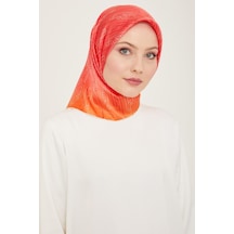 Armine Pembe-turuncu Yazı Desen Tivil İpek Eşarp 9142-81