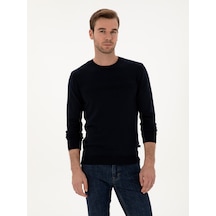 Cacharel Lacivert Slim Fit Pamuk Karışımlı Bisiklet Yaka Triko Kazak