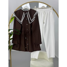 Lovie Moda Vintage Yaka Pantolonlu Takım Kahverengi