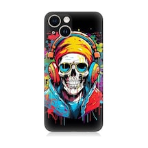 Apple Uyumlu iPhone 14 Plus Müzik Dinleyen Kurukafa Desenli Silikon Kılıf