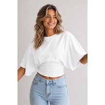 Overmax Bele Oturan Oversize Kollu Premium Crop Bluz Beyaz - 880759104 Beyaz