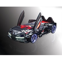 Kaju Carbed Arabalı Çocuk Yatak Bluetoothlu Kumandalı Işık Ve Ses Sitemli Moon Aero Premium Siyah