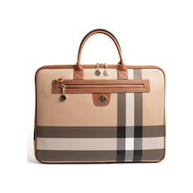 Silver & Polo Silver Polo Bej - Taba Ekose Kadın Laptop Ve Evrak Çantası Sp1175
