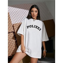 Flood Of Style Kadın Beyaz Polizei Baskı Tshirt