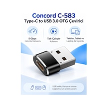 Concord C-583 Type-c To Usb 3.0 Otg Çevirici Adaptör Telefon Tablet Pc Uyumlu Siyah Veri Aktarım Dönüştürücü