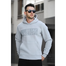 Oksit Break Üç İplik Şardonlu Baskılı Kapüşonlu Erkek Sweatshirt 001