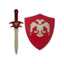 Ahşap Çift Başlı Selçuklu Kalkanı ve Kılıcı  Kırmızı