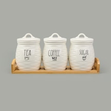 Kitchen 3'lü Seramik Baharatlık Seti - Beyaz Çok Renkli