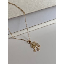 Kar Tanesi Ve Yıldız Figürlü Altın Kaplama Kolye Işıltılı Ve Spiritüel Tasarım Altın