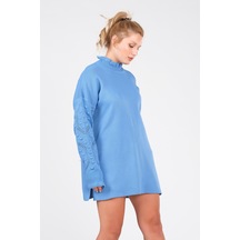 Giyim Dünyası Kadın Yaka Ve Kol Volanlı Tunik Kazak Mavi 001