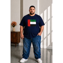Sngl Tekstil Erkek Büyük Beden Kısa Kollu Bae Bayrak Baskılı Tişört 3xl 4xl 5xl 6xl 7xl 8xl 9xl Lacivert