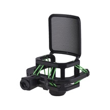 Plastik Mikrofon Şok Montajlı Titreşim Önleyici Mikrofon Tutucu Standı, Metal Pop Filtreli Evrensel - Yeşil