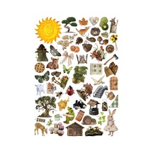 59 Adet Cottagecore, Doğa, Orman Sticker Seti - Etiket Seti Scrapbook Bullet Journal Çok Renkli