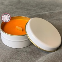 Uretti - Ayşe 7362 - El Yapımı Turuncu Dekoratif Metal Kutuda Mum - 3 X 7 Cm Turuncu