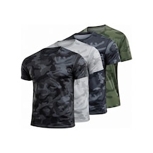 Serablanka 4'lü Erkek Nem Emici Hızlı Kuruma Atletik Teknik Kamuflaj Desenli Spor T-shirt Siyah-gri-lacivert-haki