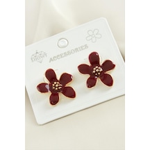 Flzdgnkr Çiçek Mineli Metal Küpe - Bordo