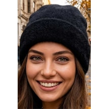 Tezzgelsin Kadın Katlamalı Yumuşak Dokulu Peluş Kışlık Triko Bere Siyah