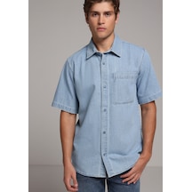 Colin's Colins Regular Fit Klasik Yaka Düz Erkek Light İndigo Denim Kısa Kol Gömlek Cl1081129 Q1.v1 Dn45009 Mavi