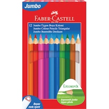 Faber-castell Kuru Boya Kalemi Jumbo Tam Boy Üçgen Beyaz 12 Renk 5173 116616 Çok Renkli