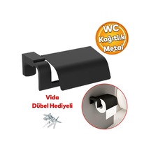 Wc Kağıt Standı Kapaklı Tuvalet Kağıtlık Aparat Paslanmaz Metal Sağlam Kaliteli Siyah