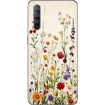 Oppo Reno 3 Uyumlu Zarif Çiçekler Baskılı Silikon Kılıf Renkli