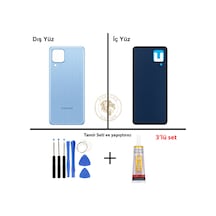 Samsung Uyumlu M32 Mavi Arka Pil Kapağı Batarya Kapağı Lazer Kesim + Yapıştırıcı Ve Vida Seti Çok Renkli