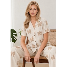 Norcia Sports Kadın Kısa Kol Desenli Ekru Pijama Takımı 4739 Çok Renkli - 929323272 Çok Renkli - 929323272 Çok Renkli
