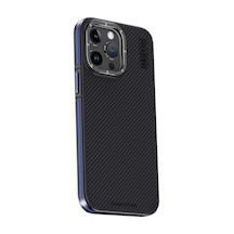 Joko Apple iPhone Uyumlu 15 Pro Kılıf Aramid 600d Kevlar Karbon Fiber Magsafe Kapak - Lacivert İtdark11738