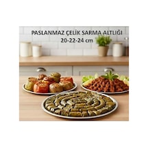 Tanemce Paslanmaz Çelik Metal Dolma - Sarma Altlığı 20-22-24 Cm, Pratik Dolma Altlığı, 3'lü Set Diğer