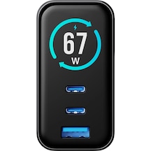 Welio W'more Wcg67 3'ü 1 Arada Tft Ekranlı 67w Gan Şarj Cihazı Hızlı Şarj Usb-c 3 Portlu Laptop Gan Pd 3.1 Evrensel Şarj Cihazı 3-ın-1 67w Siyah