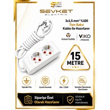 Viko İkili Grup Priz 15 Metre Beyaz 3x1,5 Kablolu Uzatma Kablosu 15 M