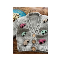 Bebek El Örgüsü Hırka-crop Hırka-araba Motifli Hırka